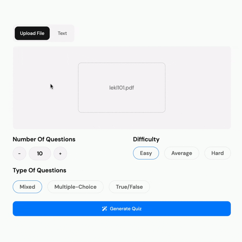 Quiz preferences interface