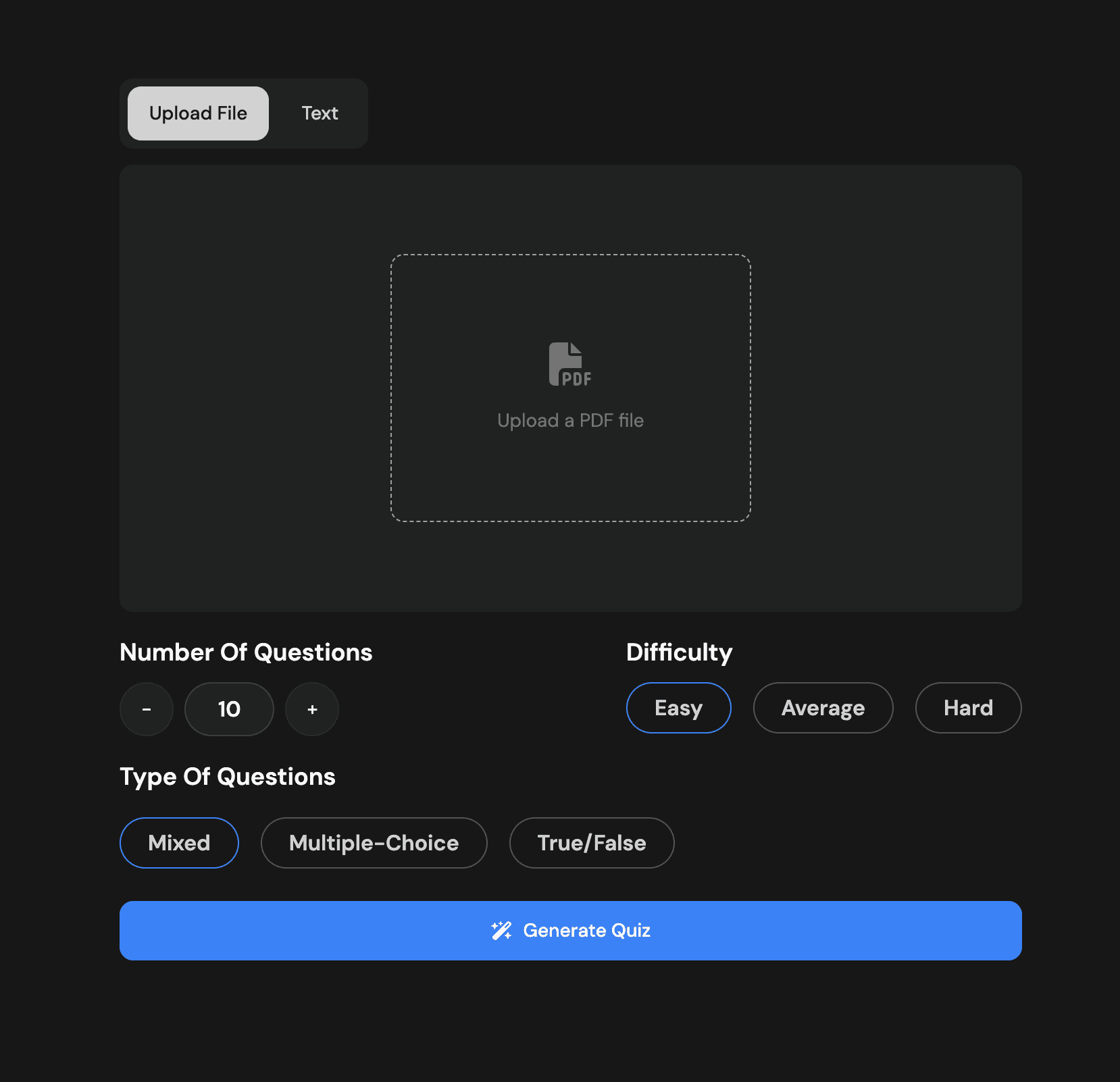 Quiz Types Interface