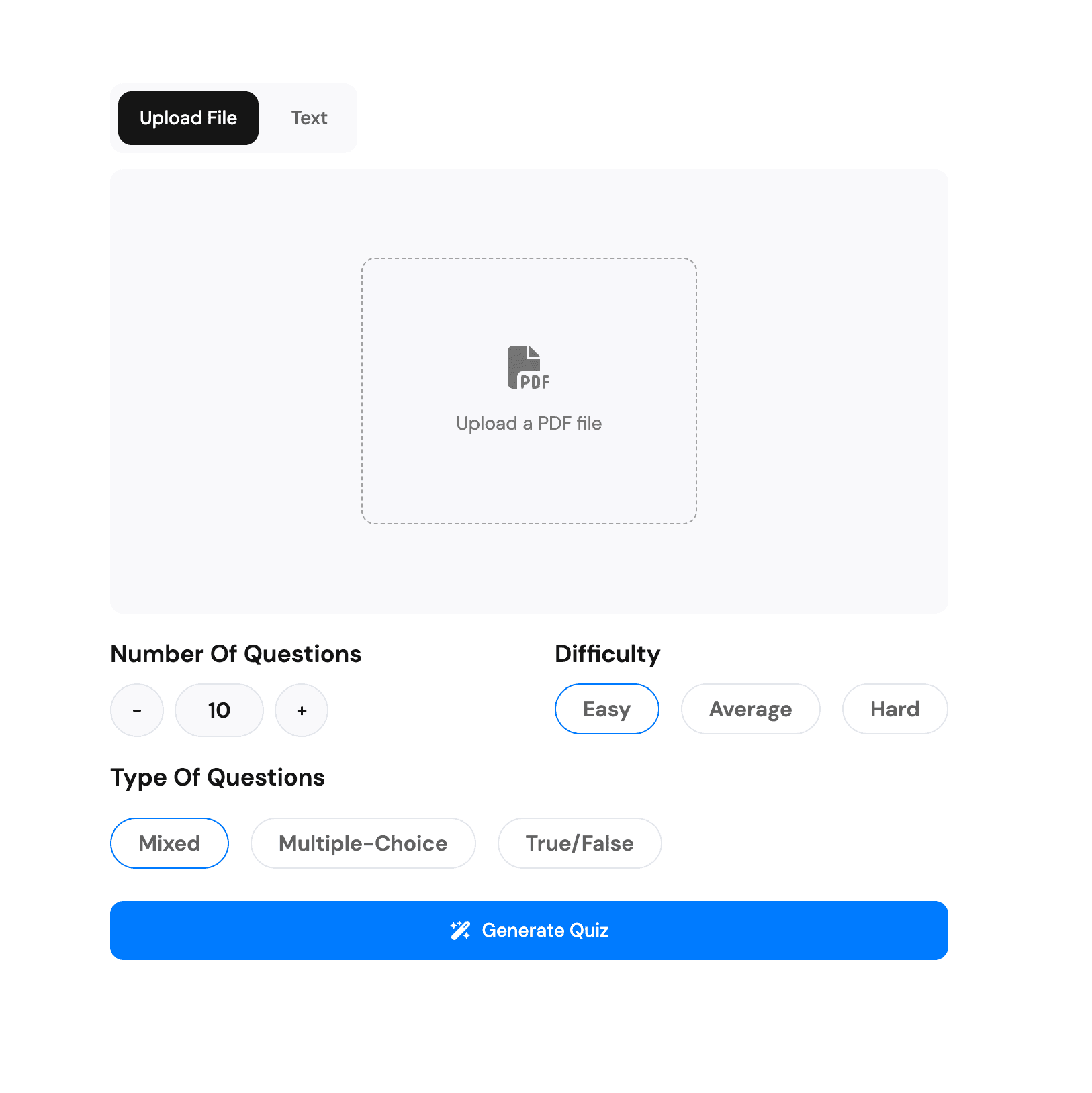 Quiz Types Interface